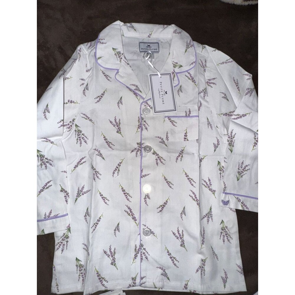 Petite Plume Girls Lavender Floral Pajama Set Cotton Long Sleeve Button-Down Top - Picture 3 of 14